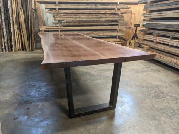Dining table with metal base.